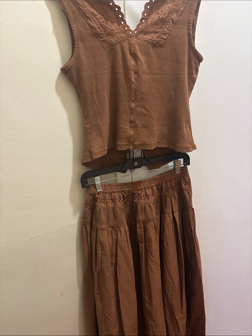 Free People Rust Brown Eyelet Lace-Up Dress Top - Picture 7 of 13